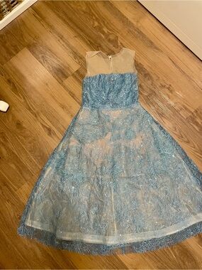 Elegant Blue Lace Midi Dress Sheer BNWT Prom Cocktail Dinner Ball Wedding